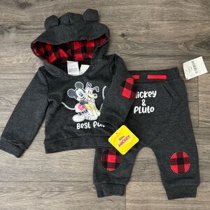 NWT Disney Mickey & Pluto Best Pals Plaid Kids Matching Set